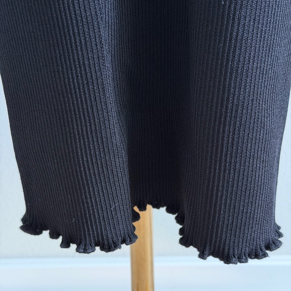Good American Black Ribbed Knit Polo Midi Short Sleeve Dress - 2 - Picture 6 of 12